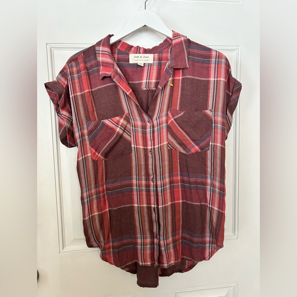 Cloth & Stone Burgundy Plaid Shirt